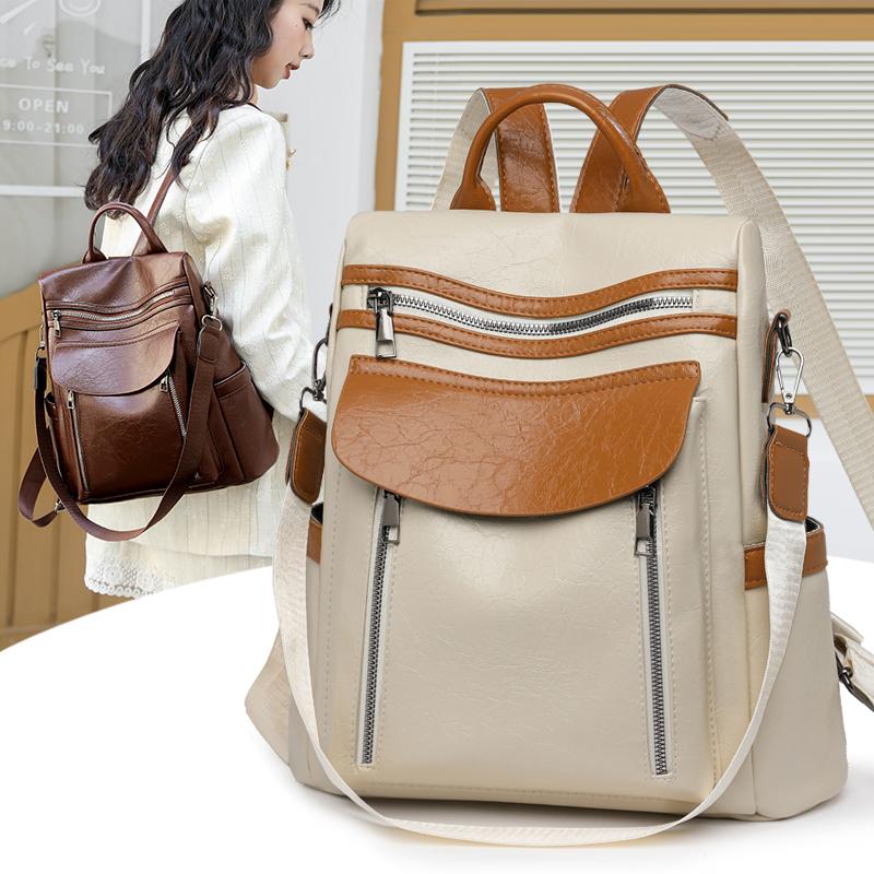 

Women s Backpack Color Contrast Outdoor Travel Backpack Dual-Use Shoulder Bag кавовий