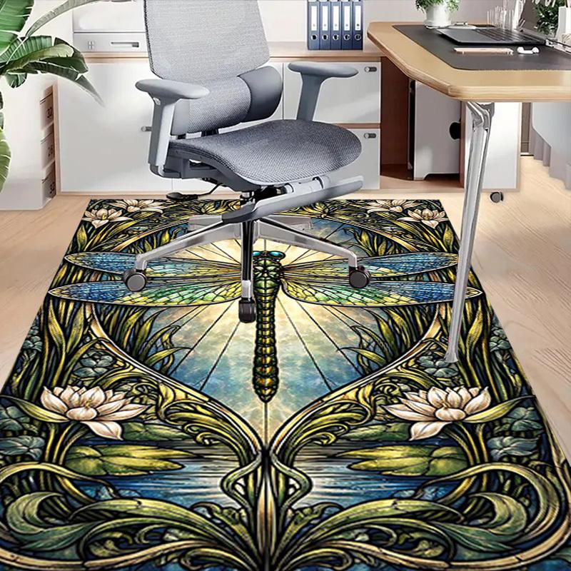1PC Dragonfly Stained Glass Anti-slip carpet, suitable for Office, bedroomand playrooms. It can also be used as a sofa footrest cover-W42