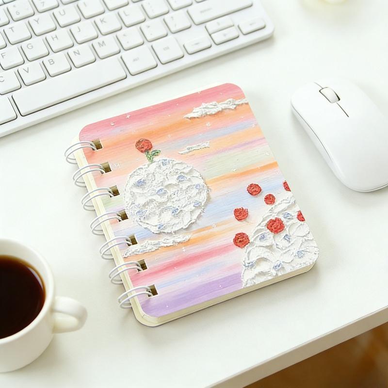 2Pcs Beautiful Spring Pattern Cartoon A7 Coil Book Pocket Mini Notebook Diary Portable Office Notepad Daily Weekly Planner School Supplies Holiday