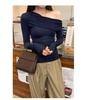 2026 Autumn Off-Shoulder Long-Sleeve Korean Style T-shirt for Women - Simple and Elegant