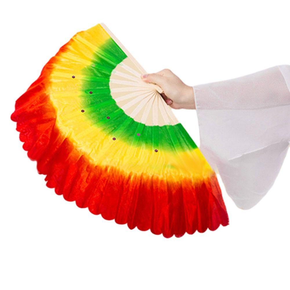 Long Imitation Silk Fans Gradient Color Long Silk Fans Dancer Practice Fan  Song Fan Performance