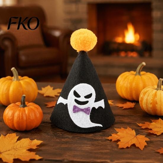 Ghost Pet Costume Halloween Pointed Hat, Cute Witch Pumpkin Cat Pom-pom Lightweight Hat for Cats And Small Dogs Holiday Party Accessory Photo Prop
