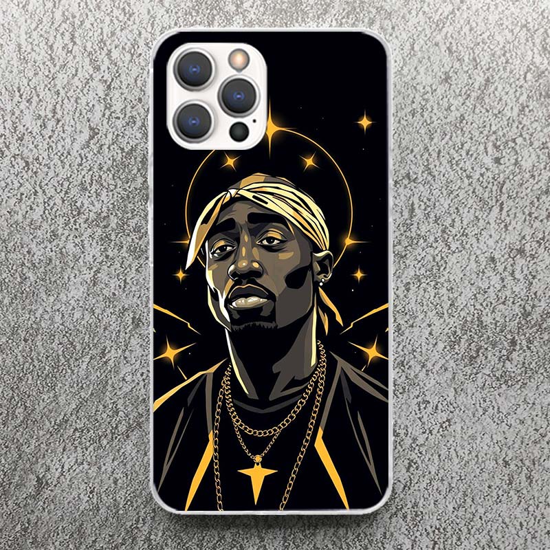 Rapper 2pac Singer Tupac Print Soft Case for iPhone 13 Pro Max 12 Mini 11 XS XR X SE 7 Plus Phone Shell 8 6 6S 5 5S Pattern Cove