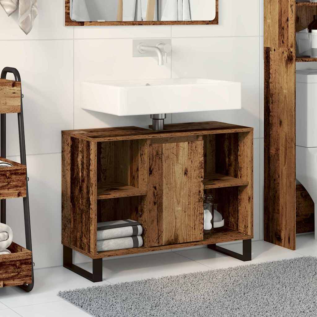 Bathroom Cabinet with Door Rustic Wood Finish 80 x 33 x 60 cm Engineered Wood