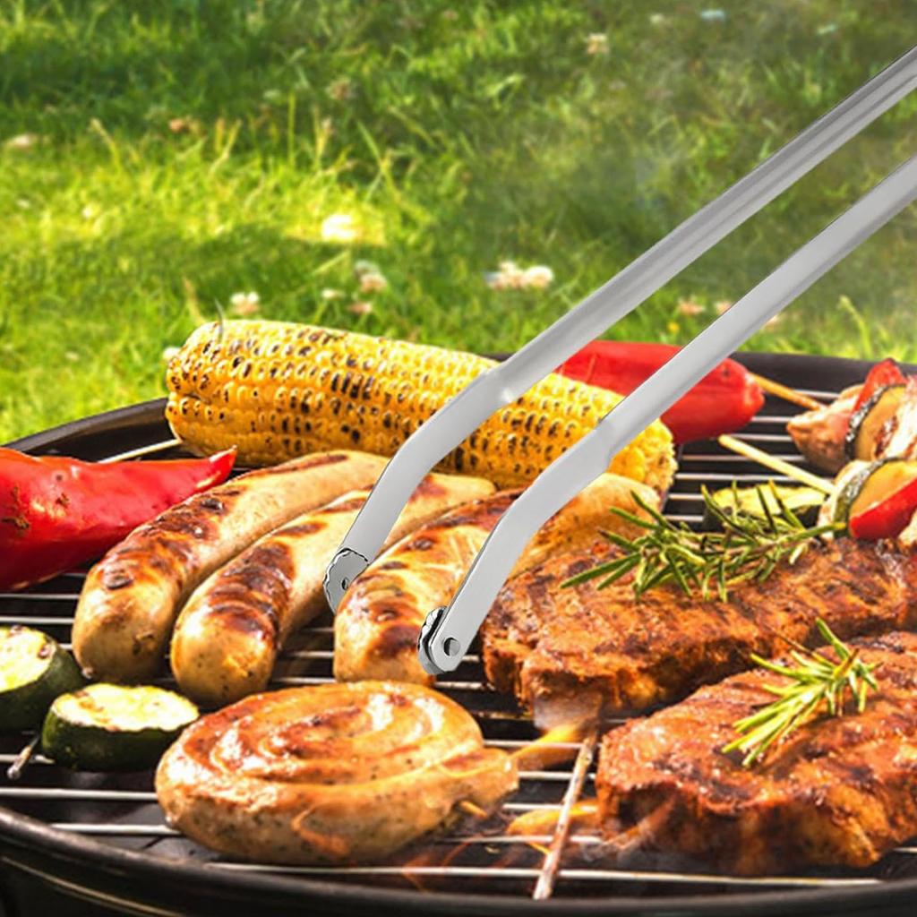 BBQ Sausage Turning Tongs Stainless Steel Long Handle BBQ Sausage Grill Tongs Kitchen Tongs for