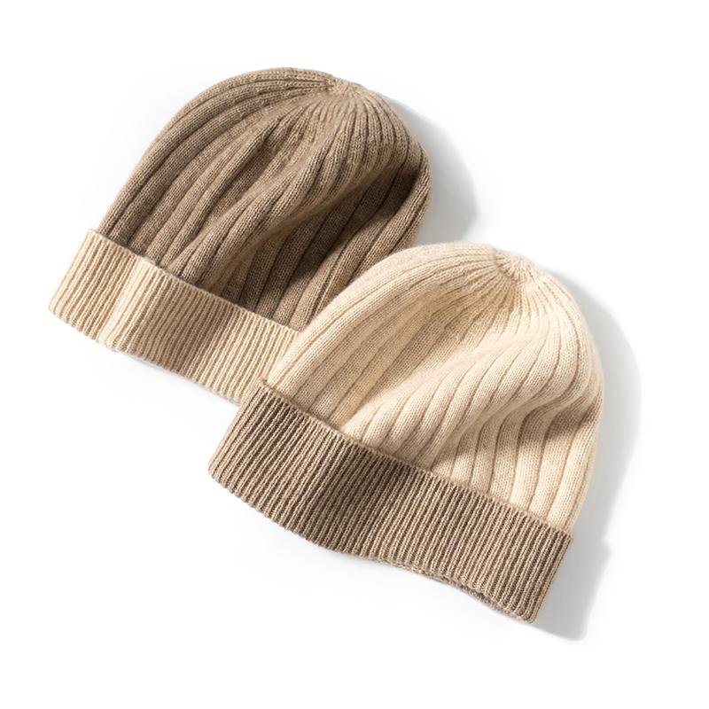 100% Pure Cashmere Knitted Hats for Autumn and Winter Women Fashionable Simple and Warm Hat Outdoor Windproof Hats Unisex