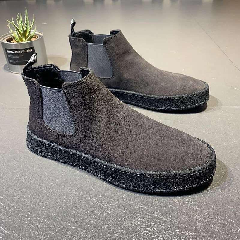Winter Men's Boots High Top Platform Sneakers Designer Black Suede Short Boots Outdoor Slip on Casual Shoes Ankle Boots for Men