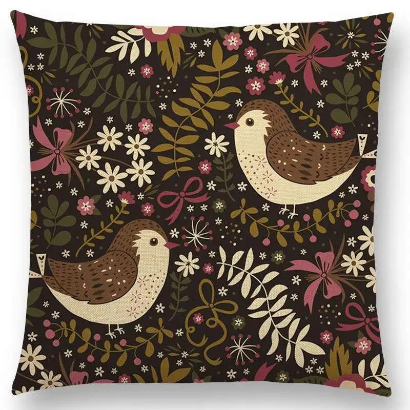 Niedliche kleine Tiere Blumenmuster Sofa Überwurf Kissenbezug Lieblicher Vogel Igel Reh Schwan Hase Kissenbezug