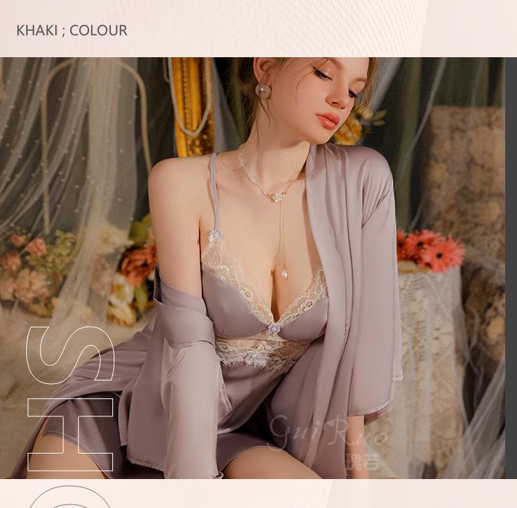Satin & Lace Sheer Seductive Sleep Dress & Robe Set