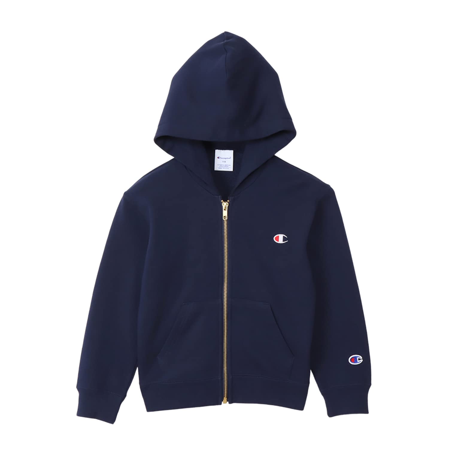 

Champion Long Sleeve Cotton USA Zip Hooded Sweatshirt with Size 130 Kids 100% One-Point Logo, Navy, (CK-Y102)
