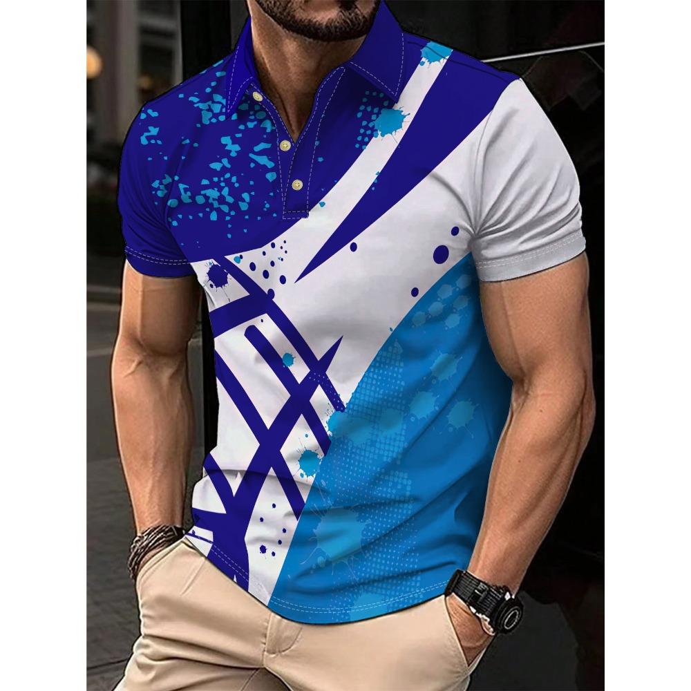 Men s Inkjet Printed Shirt - Bright Blue and Purple Full Body Pattern S