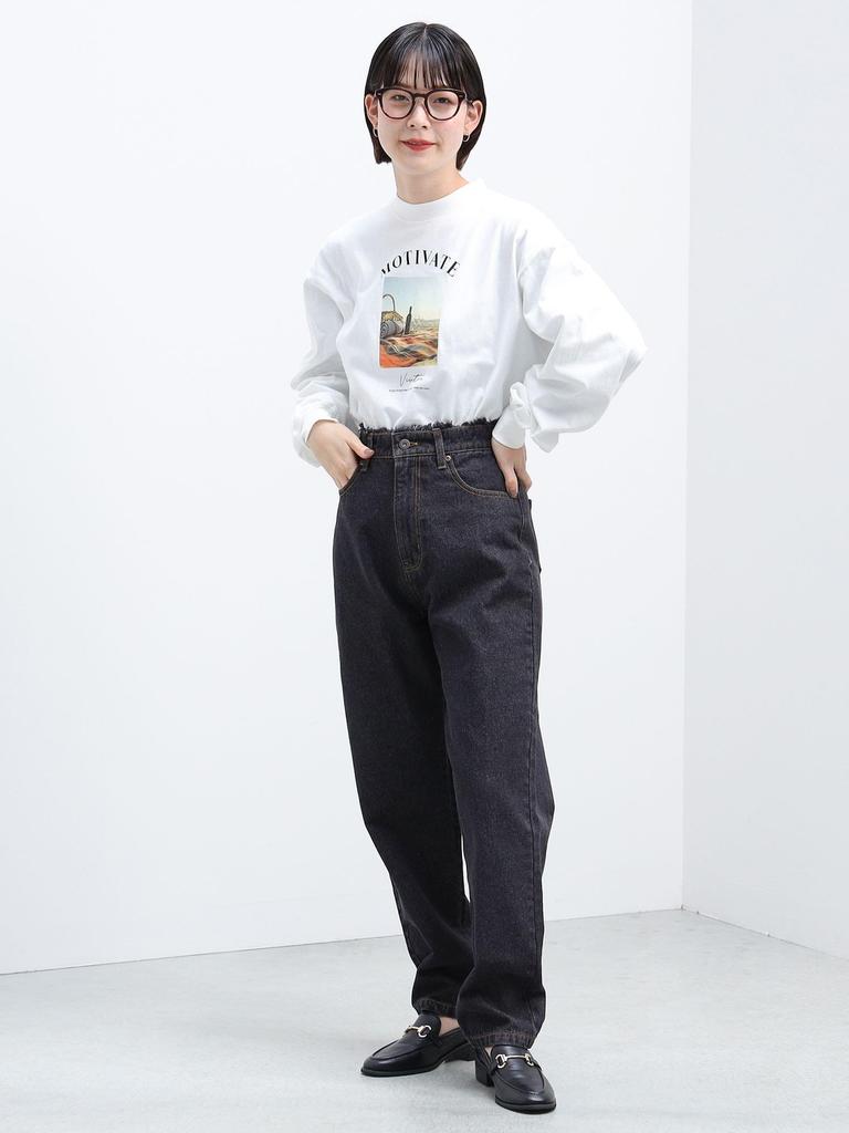 BEAMS HEART Denim Tapered Size Black Women's Pants, M,