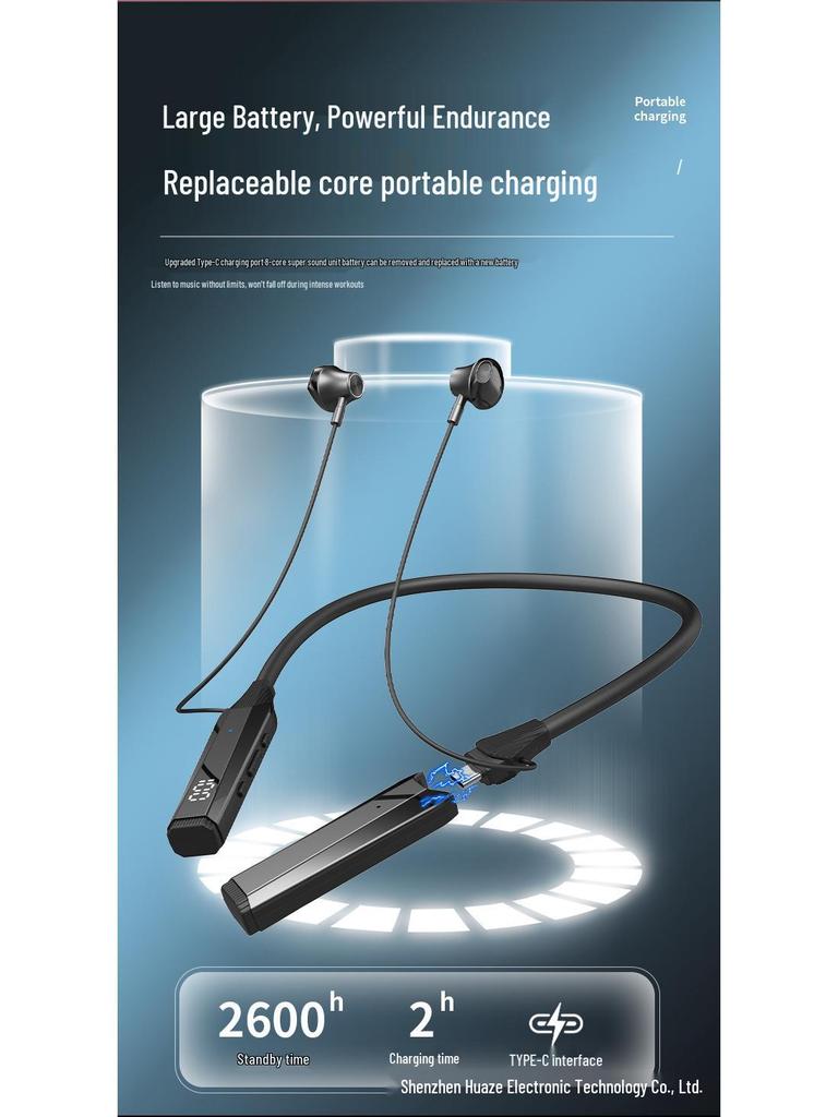Bluetooth Neckband Headphones with Card Slot, Digital Display, Removable Battery, Universal Compatibility