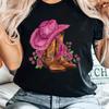 Cute Floral Cowgirl Cartoon Print Women Short Sleeve Tee Casual Crew Neck Top for Women Shirts for Women