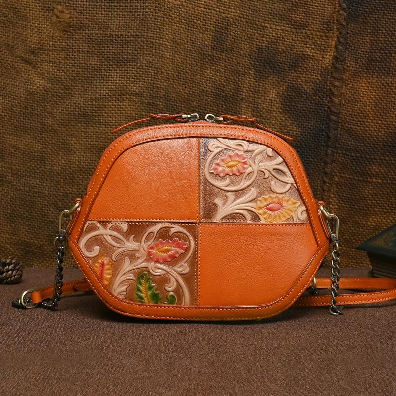 Johnature Geantă vintage din piele naturală în relief pentru femei, genți de umăr și crossbody din piele naturală naturală.