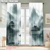 2pcs, Pattern Curtains 2D print Chinese Ink Landscape 100% Polyester (without rod) Home Decor Use for Living Room, Semi-Sheer