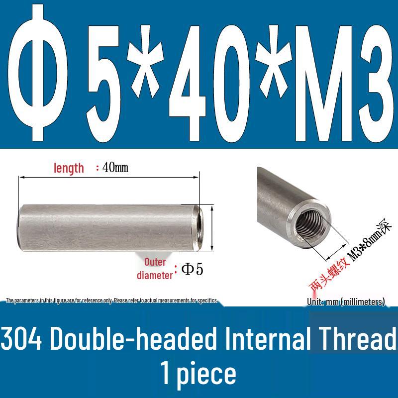Stainless Steel 304 Double-Ended Threaded Cylindrical Guide Pin with Dual-End Holes