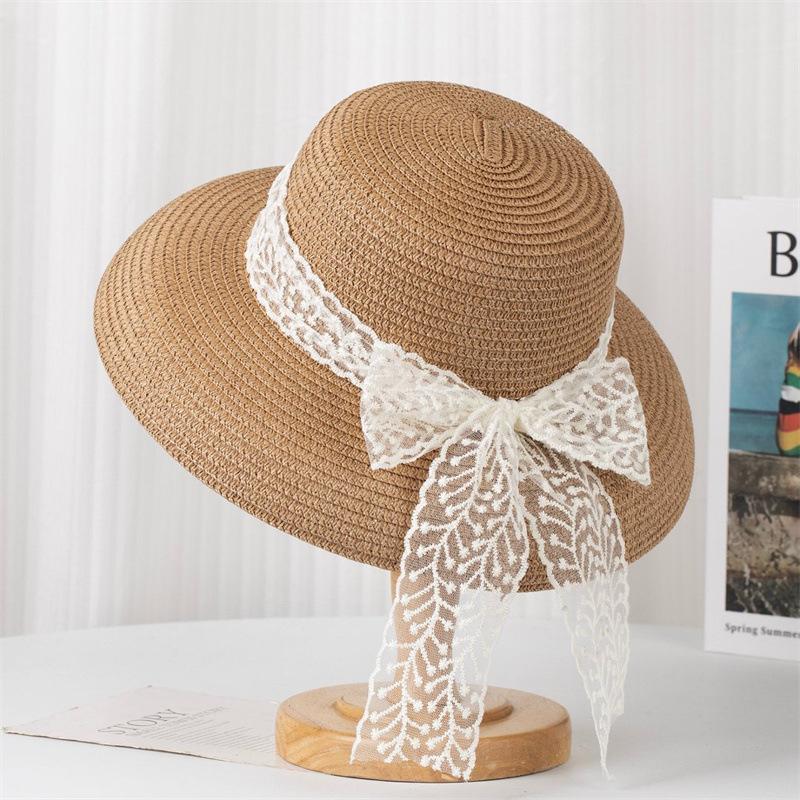 New lace bow straw fisherman hat children summer travel sun protection hat seaside beach hat Korean version versatile