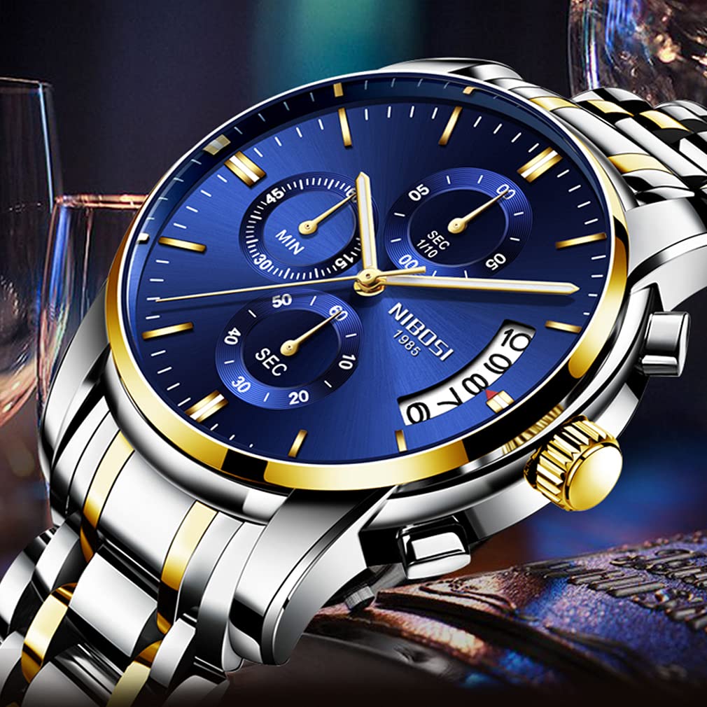 Watch Arm Watch Waterproof Business Stylish Silver Chronograph Brand Analog Casual Metal Band Stainless Steel Gentleman Watch Date Fluorescent Luxury