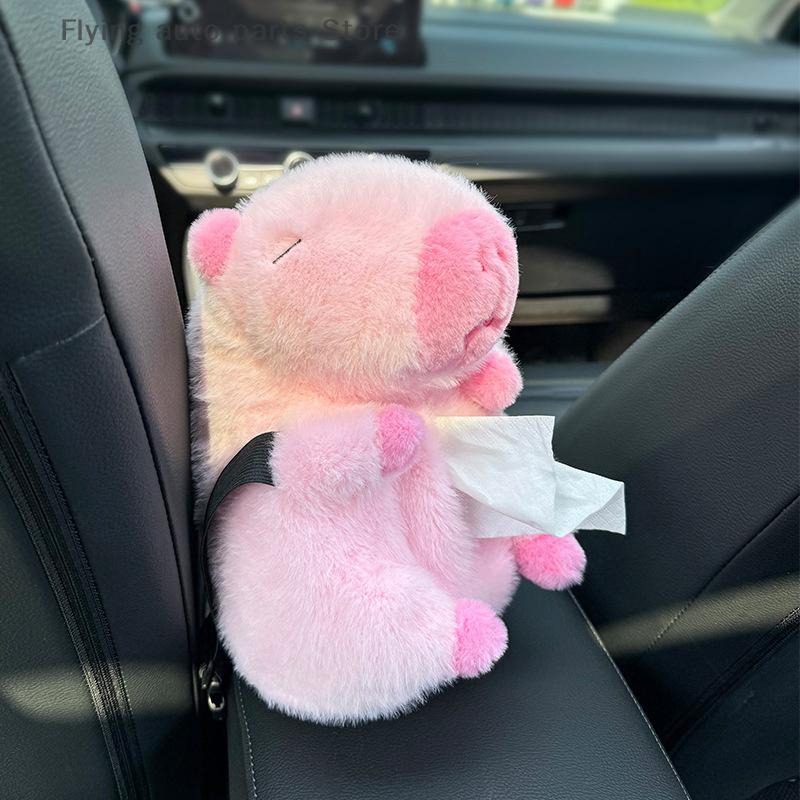 Cute Capybara Plush Car Tissue Box Multifunctional Cartoon Car Seat Back Paper Bag Creative Plush Toy Car Interior Accessories