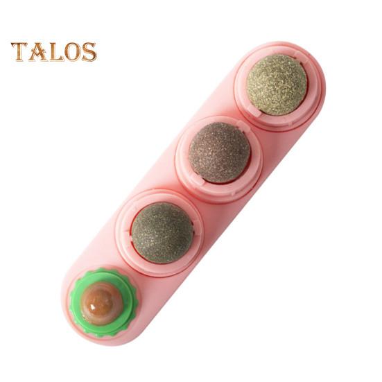 4Pcs Catnip Licking Balls Rotatable Wall Cat Edible Ball Toy with Natural Catnip Silvervine Safe Healthy Kitten Teeth Cleaning Dental Toy for Indoor