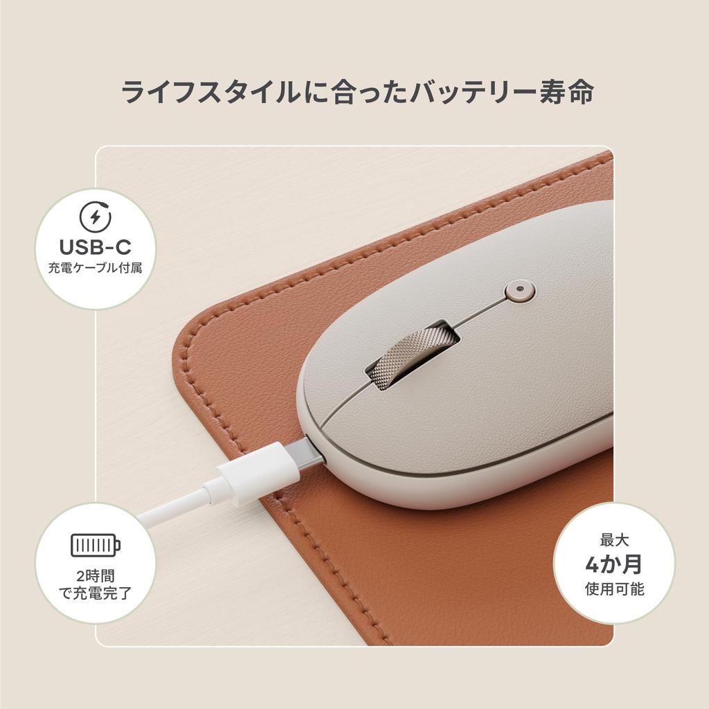 Satechi OntheGo Bluetooth Mouse with Connects to Up to 3 Compact and Portable Wireless Mouse for and Tablets Sand USB-C Rechargeable, Devices,