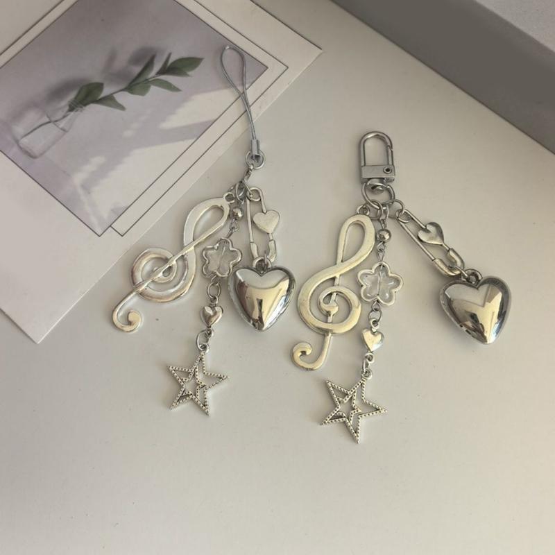 Lovely Miniature Music Accessory For Mobile Devices Delicate Handmade Musical Note and Heart Pendant Keychain