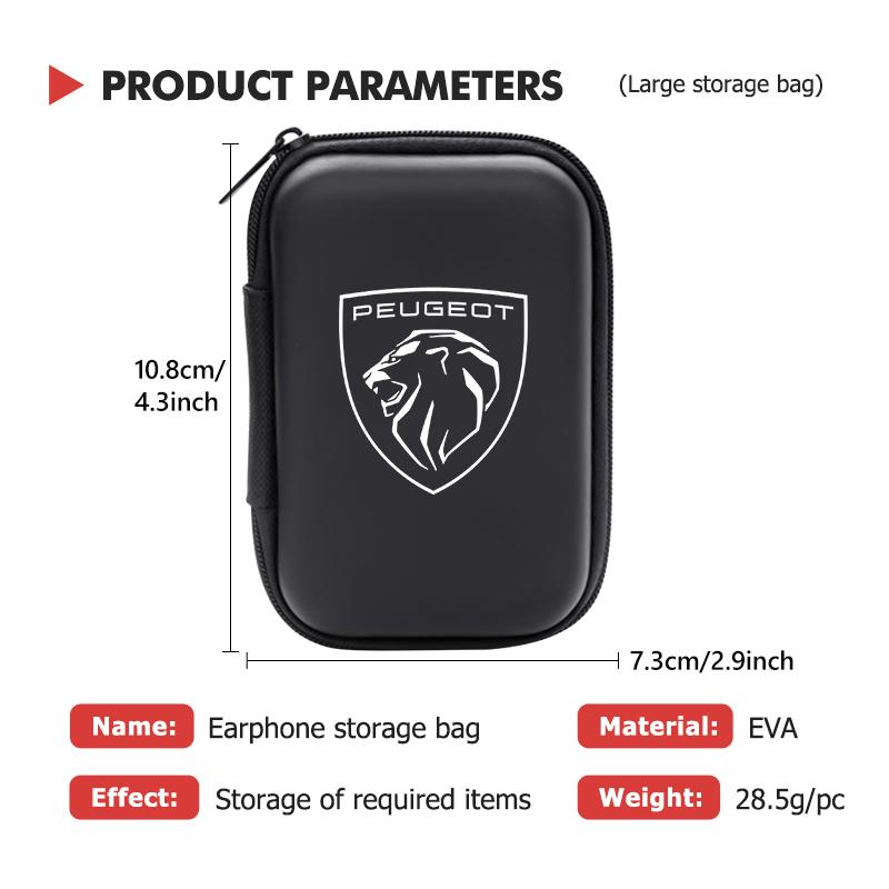 For Peugeot Earphone Protective Box EVA Headphone Storage Bag Data Cable Organizer Bag 206 307 308 3008 207 208 407 508 2008
