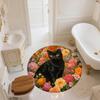 Floral Cat and Dog  Round Area Rug,Carpet Rug for Living Room Bedroom Sofa Playroom Decor,Non-slip Floor Mat