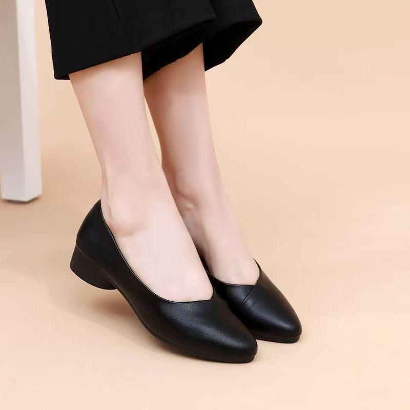 Shoes women's shoes soft leather shallow mouth breathable pointed single shoes soft sole comfortable mother leather shoes