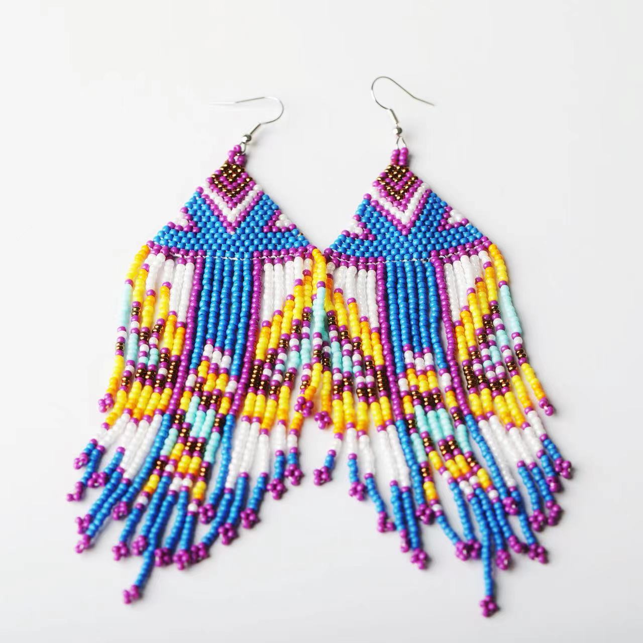 

Handmade Bohemian Beaded Earrings with Fringe, Ethnic Multicolor Tassel Drops for Women, Festival Party Jewelry