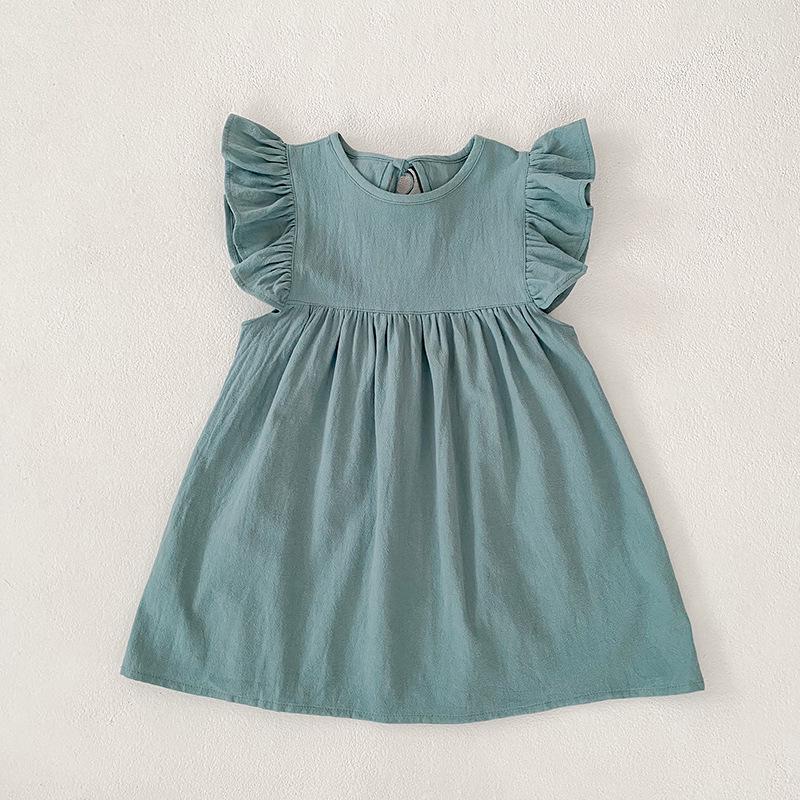 

Европейско-американское весенне-летнее детское хлопковое платье принцессы с кружевом на шнуровке, рукавами-крылышками и открытой спиной для повседневной носки 100 cm зелёный