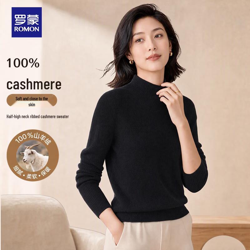 ROMON Women's 100% Cashmere Mock Neck Knit Sweater