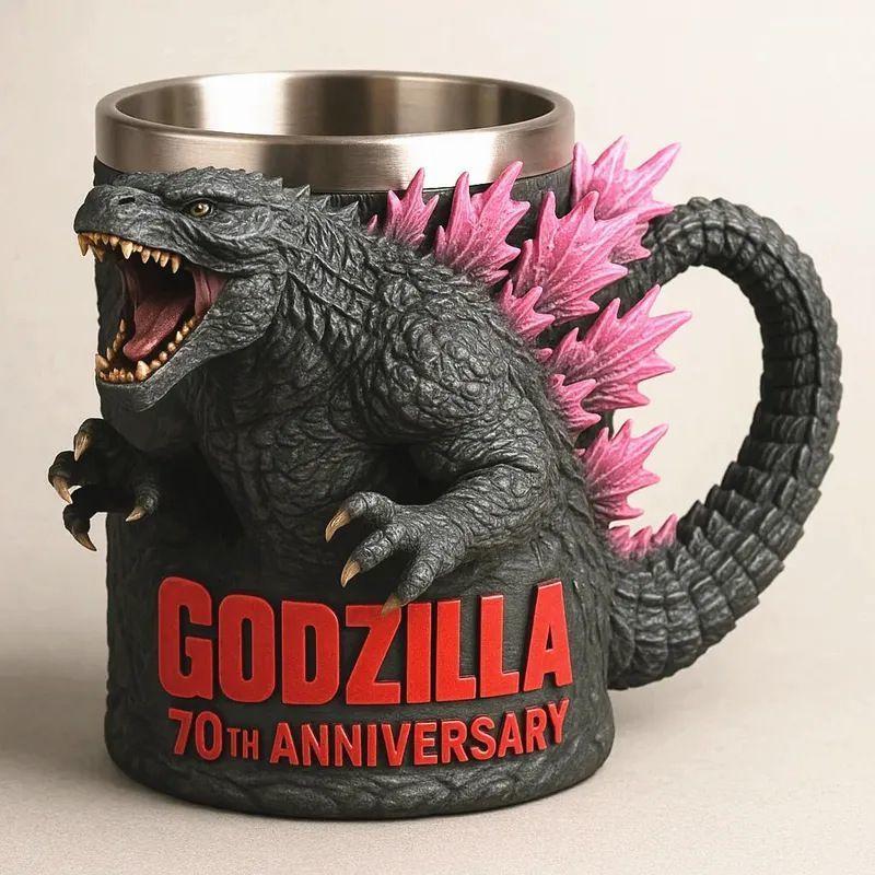 Tazza 3D Anime Godzilla 70° Anniversario Mostro Occidentale Drago Marchio Tazza da Caffè Cartone Animato Tazza in Acciaio Inossidabile Tazza da Birra o Giocattoli Figure