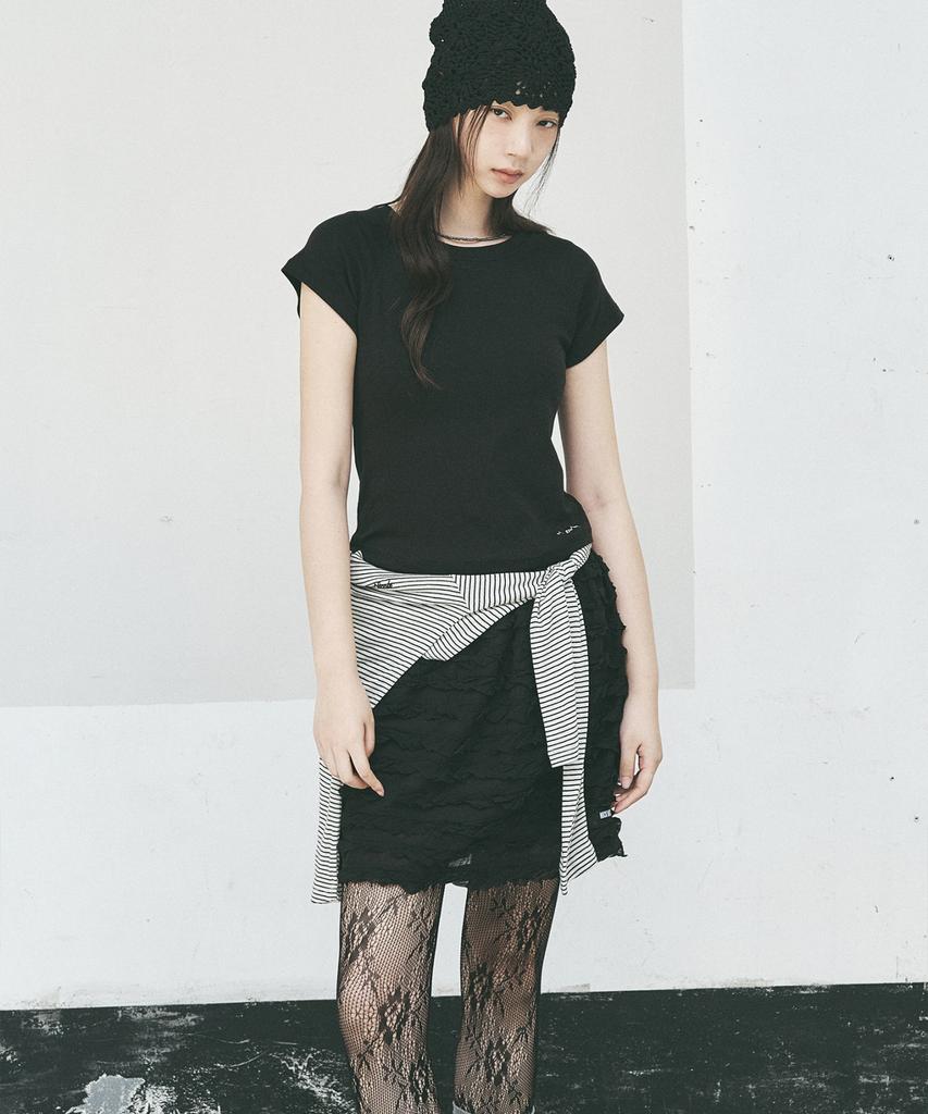 Nigaennikol Fringe Lace Mini Skirt_Black