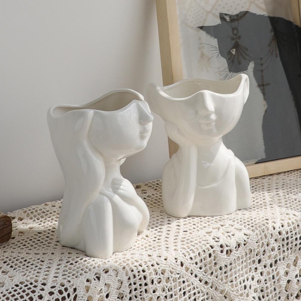 Niedliche Junge Mädchen Vase Keramik Hydroponische Vase Trockenblumendekoration Blumenarrangement Heimdekor Desktop Kunst Ornament
