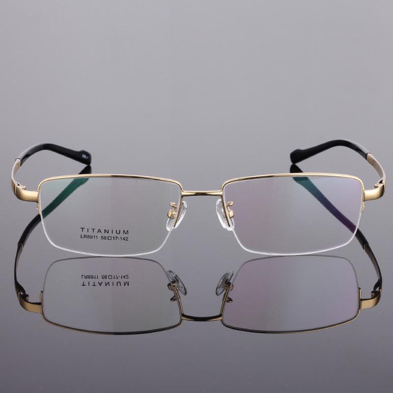Herren-Brillengestell für Myopie, halbrahmenlos, reines Titan, großes Glas