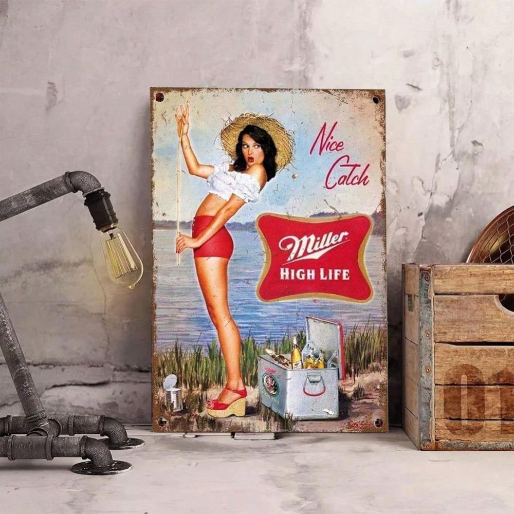Vintage Beer Girl Metal Tin Sign Retro Wall Decor Bar Kitchen Pub 8x12 Inches