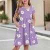 Children's Skirt Round Neck Short Sleeve Princess Dress Fashion Casual Pocket Dress For Girls