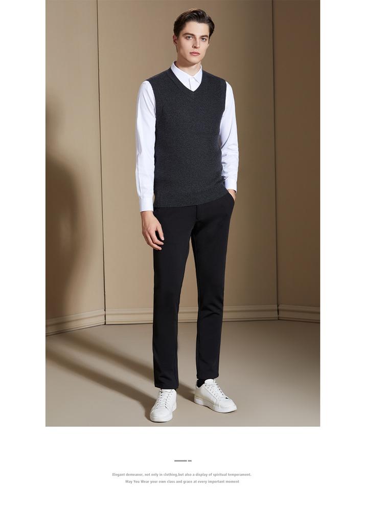 Machine Washable&fine Spun Thickened Twill Vest Men's Pullover Jacquard Wool Sweater V-neck Knitted Vest