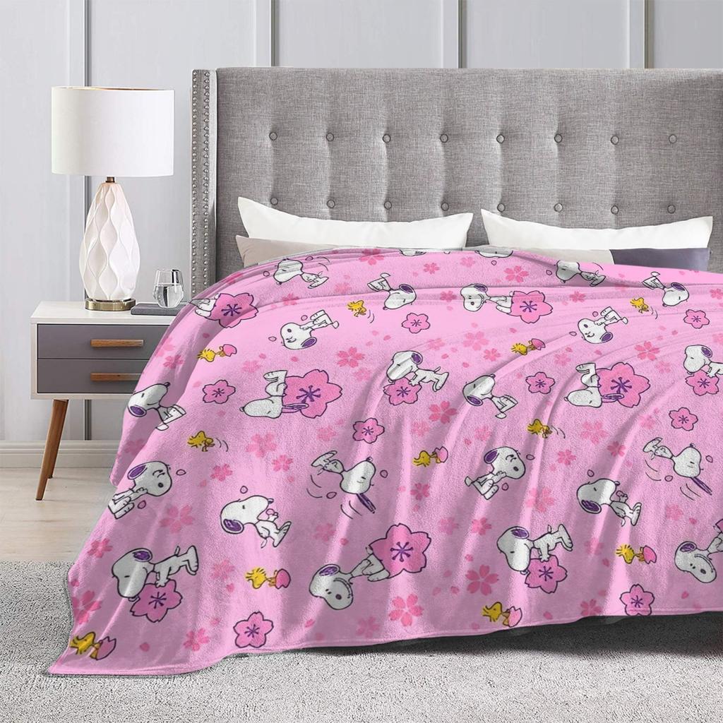 Pink Snoopys Woodstock Blankets Cartoon Flannel Throw Blankets Summer Air Conditioning Personalised Soft Warm Bedsprea,