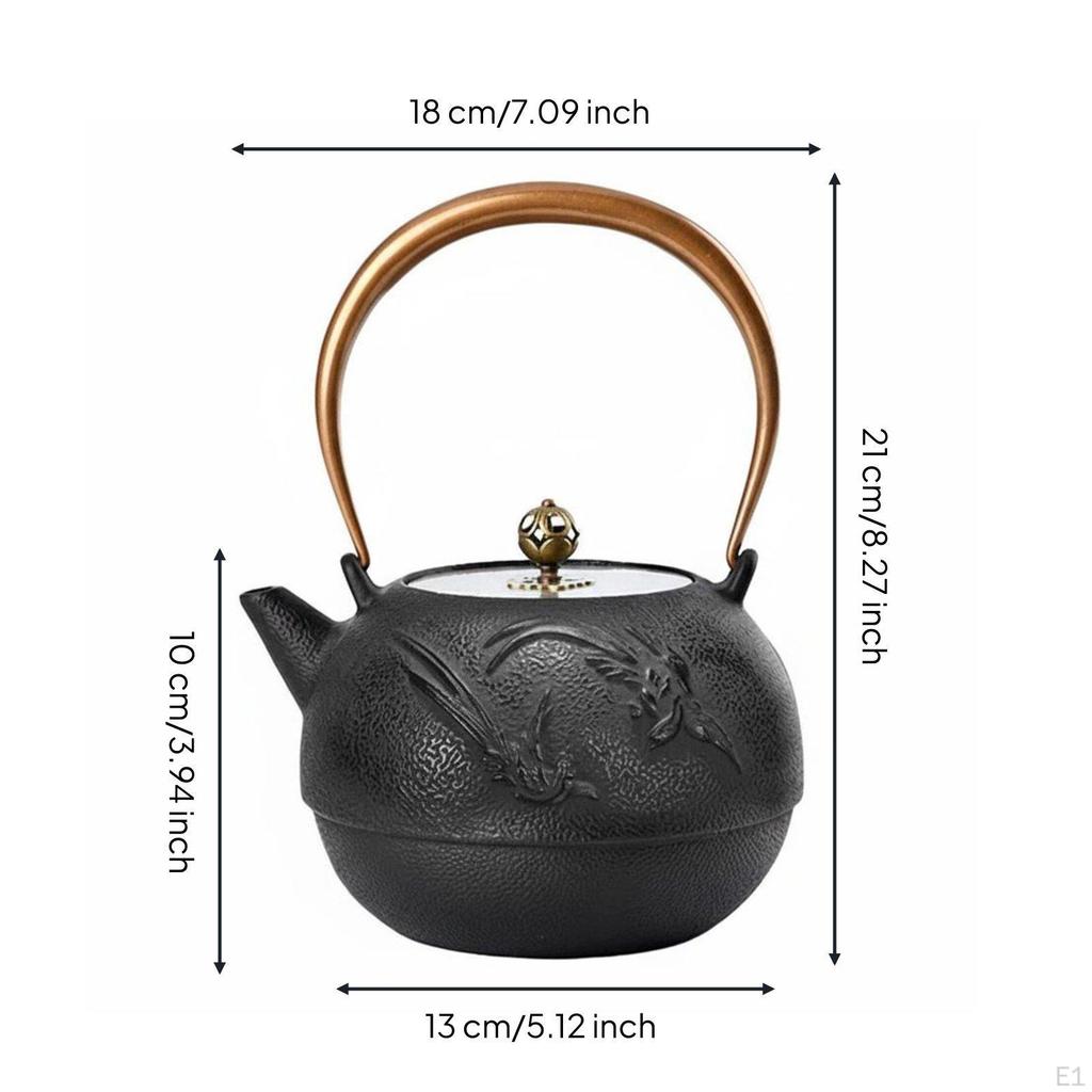 Cast Iron Teapot Uncoated Japanese Traditional Even Heating Distribution Stovetop Tea