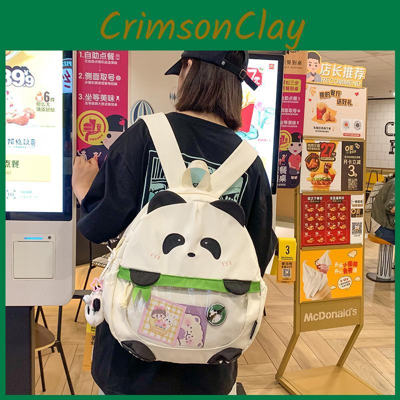 Cartoon Plush Panda Backpack With Bring The Same Panda Pendant Children For