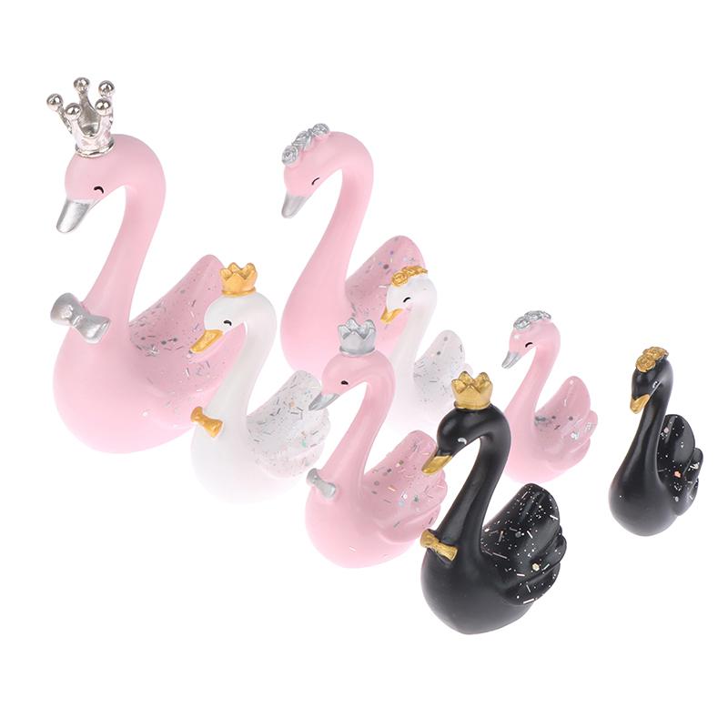 1 Pair Resin Swan Statue Figurines Swan Cake Topper Sculpture Cake Dashboard Baking Wedding Birthday Cake Decorating Supplies
