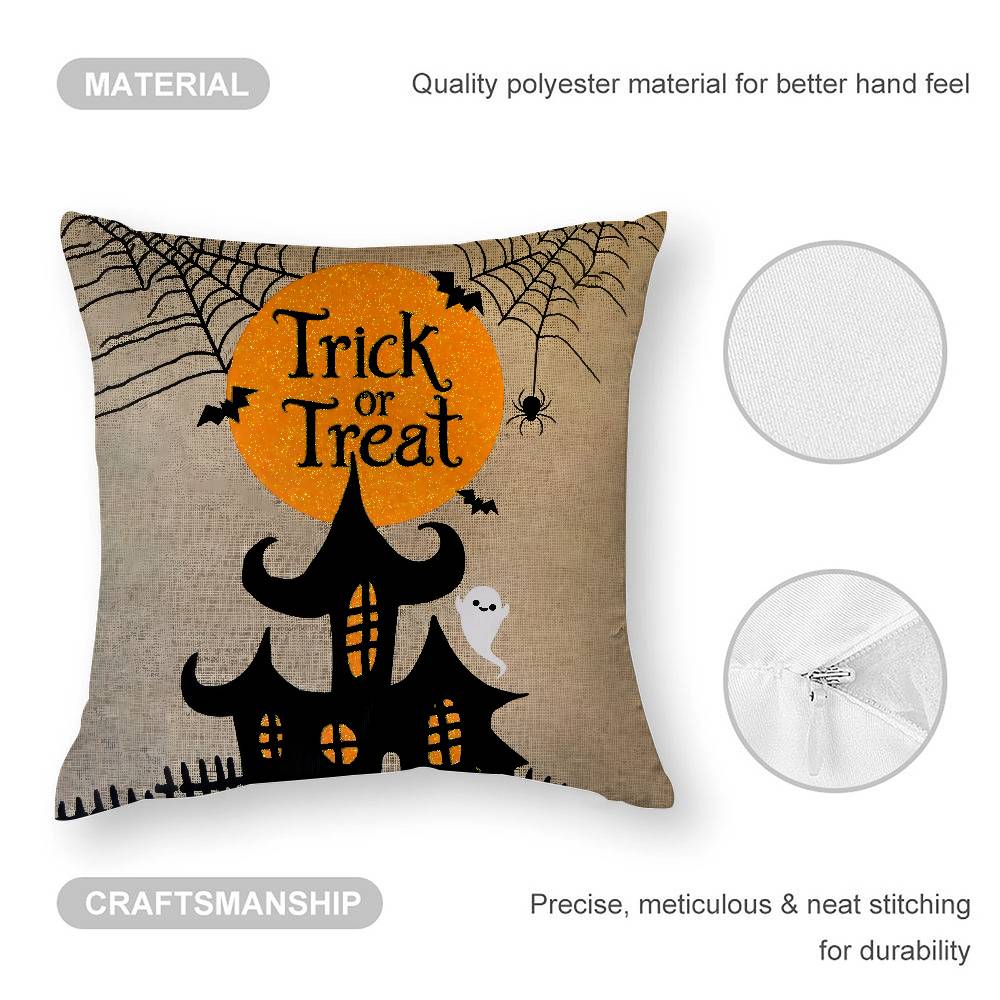 Scary Halloween Bat Pumpkin Pillow Case Sofa Living Room Bedroom Double-Sided Printing Square Cushion Nap Time Pillow Case
