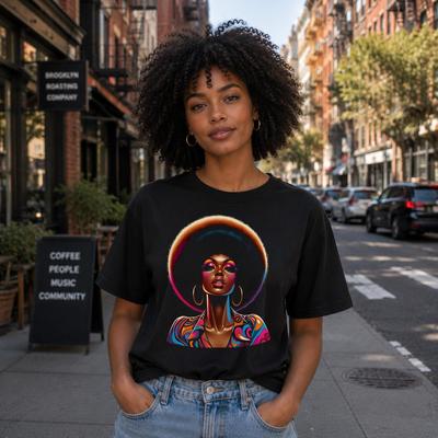 Afro Queen Fluro Portrait T-shirt | Black Woman Afro Graphic Tee