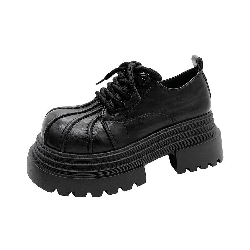 

Shell head muffin sole small leather shoes women s spring new platform women s shoes heightening casual lace-up loafers 35