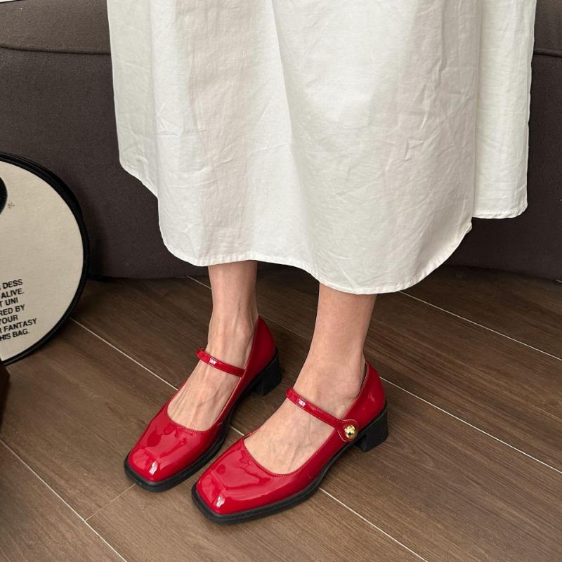 

Coarse heel one-button single shoes Spring Mary Jane Coarse heel large size single shoes 35 бордовый