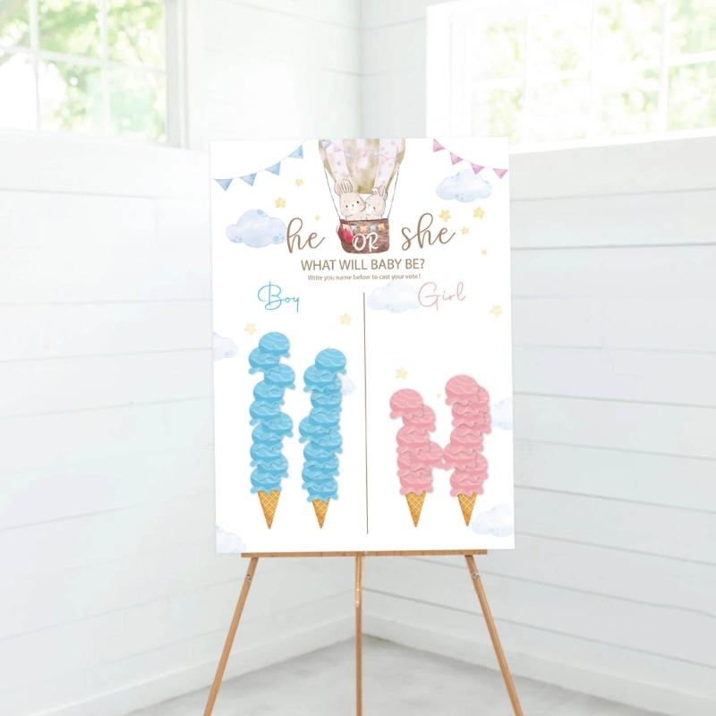 Gender Reveal Party Supplies Rabbit Poster with 36pcs Stickers for Baby Shower Gender Announcement Party Accessories
