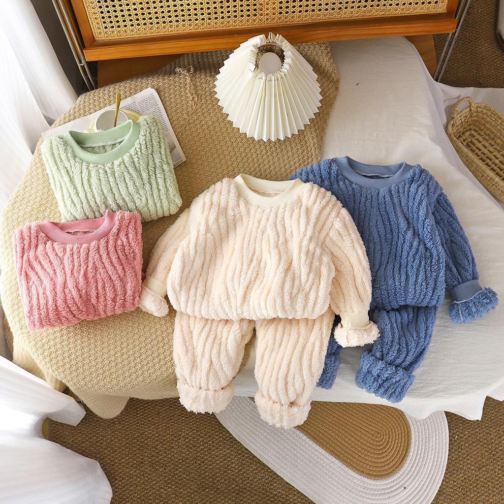 Children's Autumn and Winter Pajamas Set Boys and Girls Plush and Thickened Home Clothes Warm Children's Clothing Two-piece Set